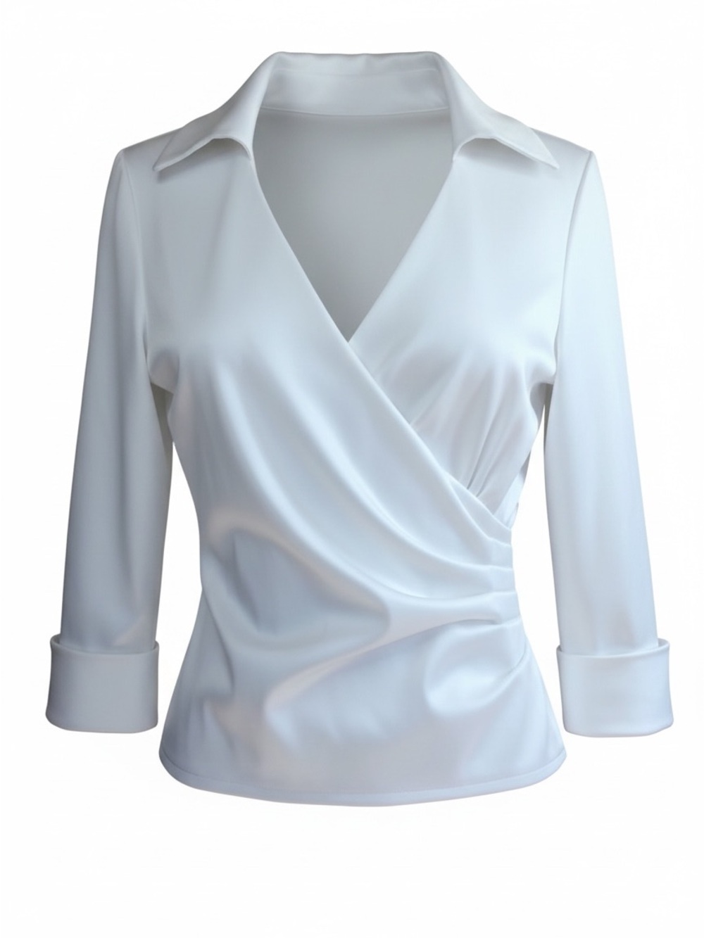 JS Collections White Satin Wrap Blouse Stand Collar Oversized Cuffs | 10